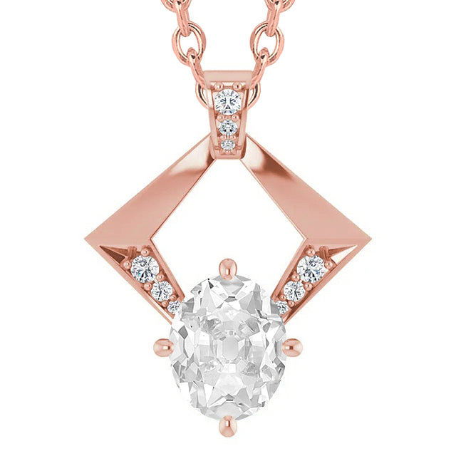 Diamond Pendant Rose Gold Round & Oval Old Miner