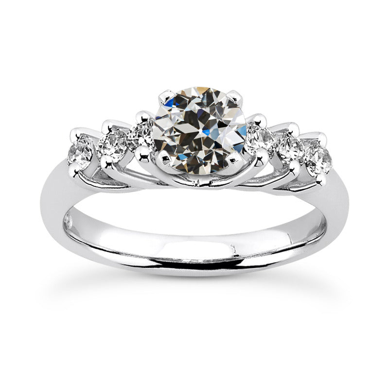 Ladies Gold Antique Style White Elegant Gold Anniversary Anniversary Ring Round Old Mine Cut Diamond
