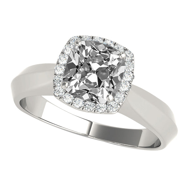 Ladies Gold Halo Cushion Old Miner Diamond Ring Jewelry