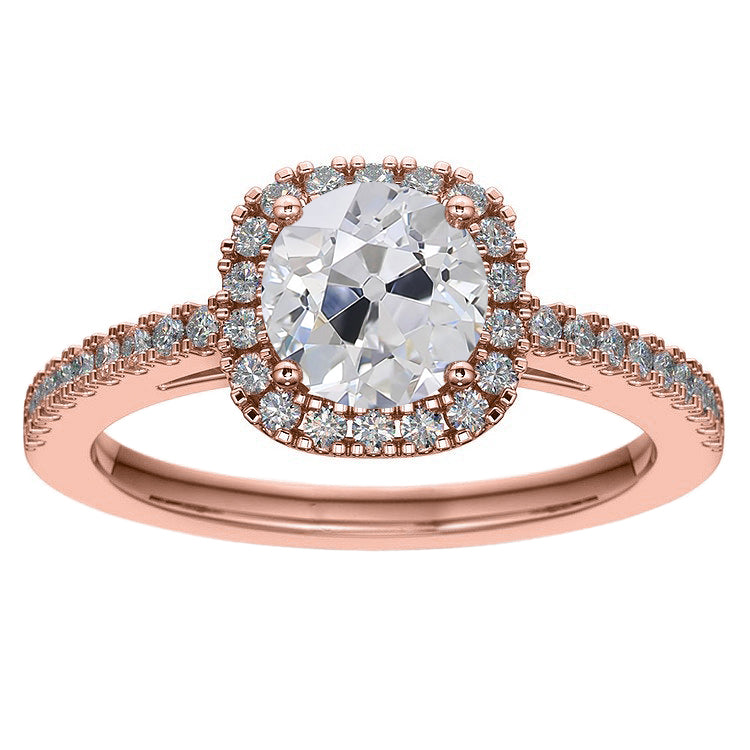 Ladies Halo Old Miner Round Diamond Ring Rose Gold