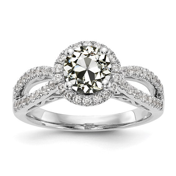 Ladies Halo Ring Round Old Cut Diamond