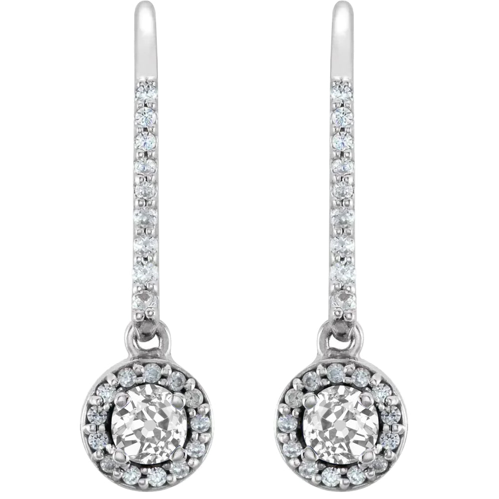 Ladies Halo Round Old Miner Diamond Dangle Earrings 4.50 Carats