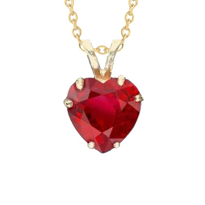 Natural Real ( Not Lab Grown ) Ladies Heart Shape Red Ruby Necklace Pendant 6 Carat Yellow Gold 14K