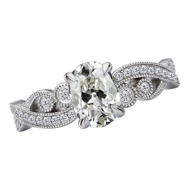 Ladies Oval Old Cut Diamond Four Prong Engagement Ring 3.50 Carats
