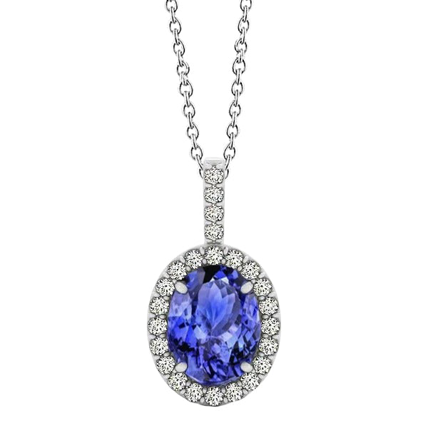 Ladies Pendant Natural Earth Mined Diamonds Blue Tanzanite 16.50 Ct White Gold 14K Jewelry
