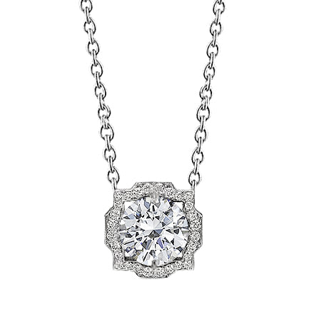 Ladies Round Genuine Natural Earth Mined Diamond Necklace Pendant 1 Carat White Gold 14K