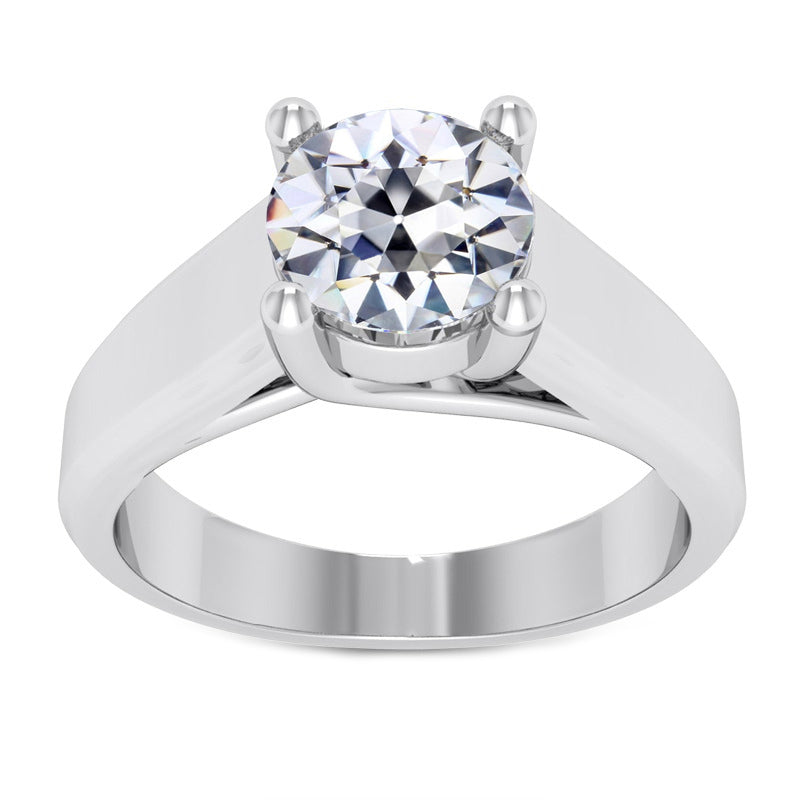Ladies Round Old European Diamond Solitaire Ring 3 Carats