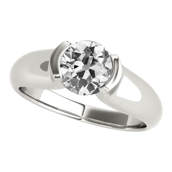 Ladies Solitaire Ring Old Miner Diamond Half Bezel Set