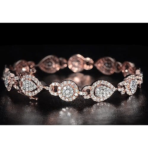 Ladies Tennis Bracelet 10 Carats Natural Diamond Rose Gold Jewelry