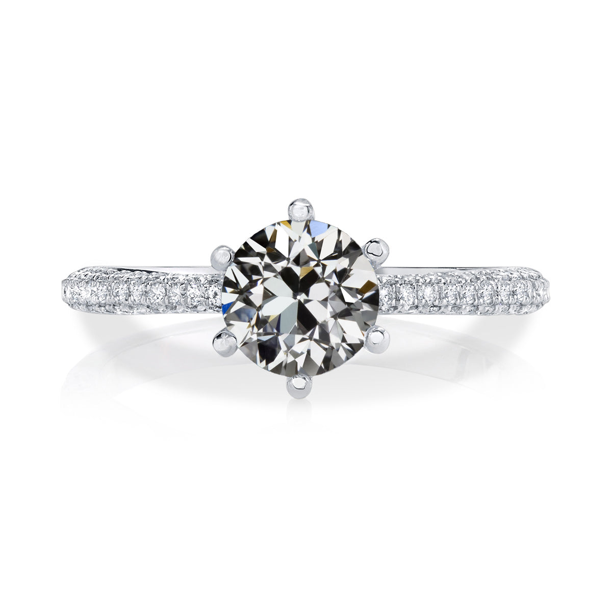Lady’s Sparkling Unique Engagement White Gold Anniversary Ring Ring Round Old Mine Cut Diamond 6 Prong Set