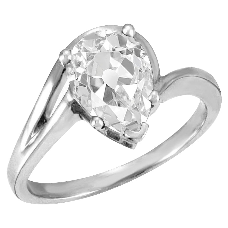 Large Pear Cut Old Miner Lab Grown Diamond Ring Prong Set 14K 8 Carats