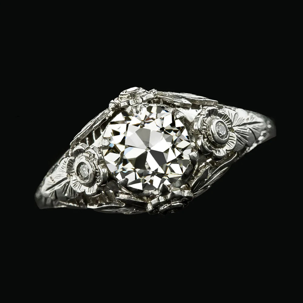 Like Edwardian Jewelry Vintage Style Ring Round Old Miner Diamond