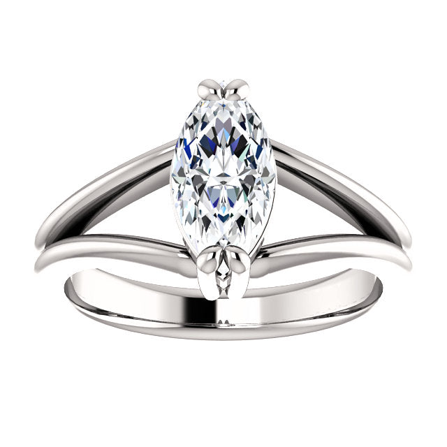 Solitaire Ring Diamond SolitairAntique Style Diamond Marquise Milgrain White Gold Double Claw Prong Setting Split Shank Jewelr