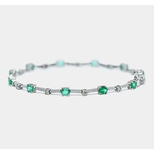 Diamond Green Emerald Tennis Bracelet White Gold Gemstone Bracelet
