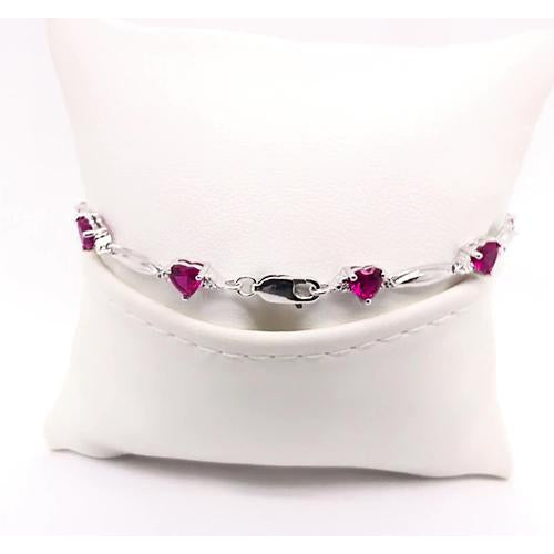Jewelry New Womans Heart Shape Rhodolite Garnet Diamond Bracelet