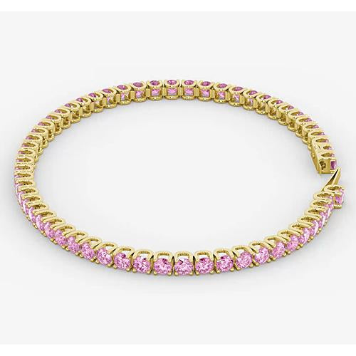 Gemstone Bracelet Pink Sapphire Tennis Bracelet Women Yellow Gold Jewelry
