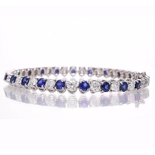 Gemstone Blue Sapphire Amazing Womans Anneversary & Diamond Tennis Bracelet White Gold Bracelet