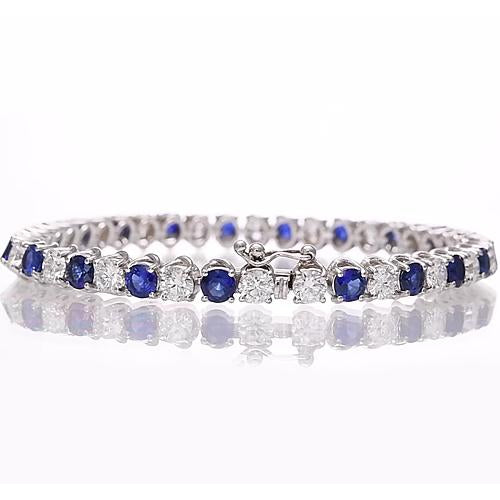 Blue Sapphire Amazing Womans Anneversary & Diamond Tennis Bracelet White Gold