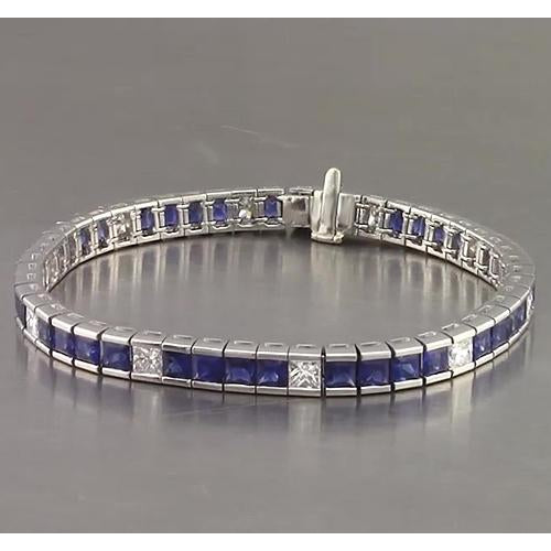 Gemstone Blue Sapphire Tennis Bracelet Princess Cut Best Amazing Stylish White Gold Bracelet