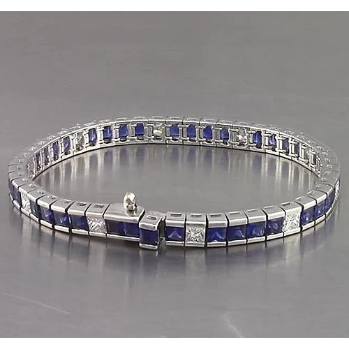 Blue Sapphire Tennis Bracelet Princess Cut Best Amazing Stylish White Gold