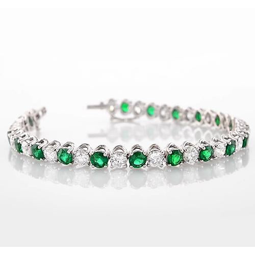 New Green Emerald & Diamond Tennis Bracelet Women Jewelry Gemstone Bracelet
