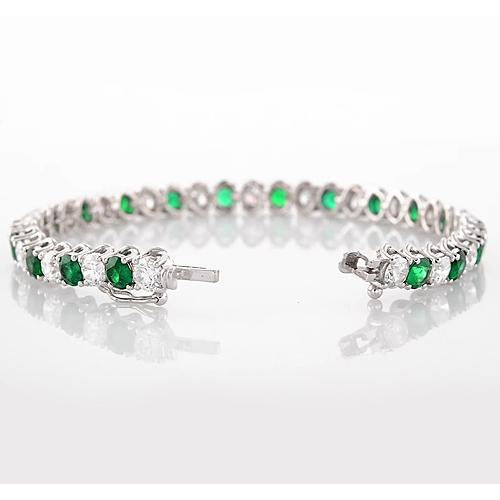 New Green Emerald & Diamond Tennis Bracelet Women Jewelry