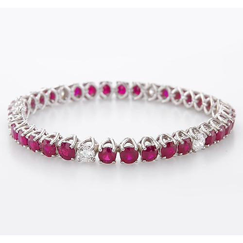 Diamond Ruby Tennis Bracelet Prong Set Women Jewelry Media Gemstone Bracelet