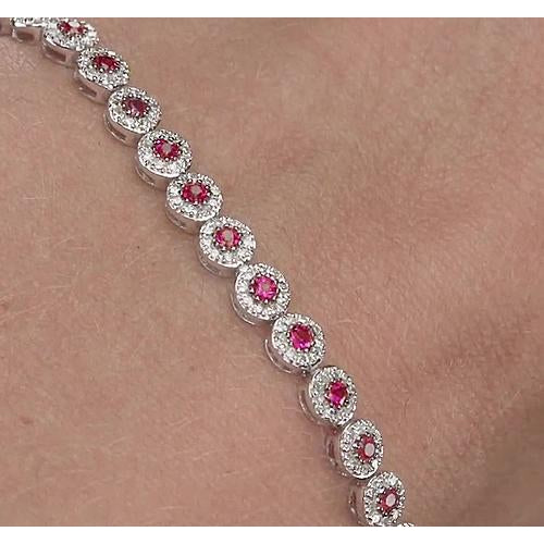 Diamond Tennis Bracelet Prong Set Pink Sapphire White Gold Gemstone Bracelet