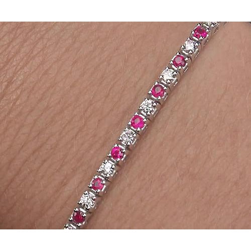 Lady’s Brilliant Engagement Tennis Bracelet Diamond Pink Sapphire Prong Set White Gold Gemstone Bracelet