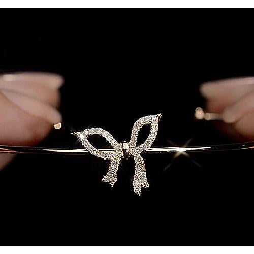 Bangle Diamond Bangle 2 Carats Yellow Gold Bow Tie Women Jewelry