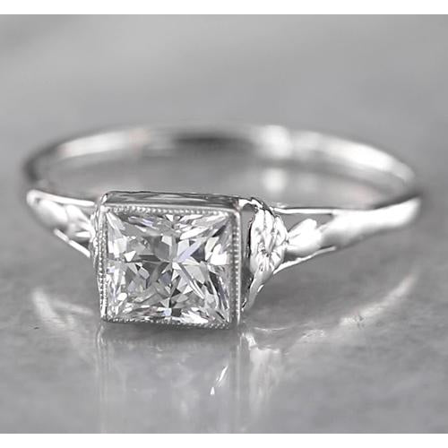 Engagement Ring 1 Carat Princess Solitaire Diamond Ring Tapered Style White Gold 14K