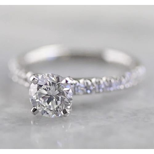 Natural Brilliant Engagement White Gold Diamond Solitaire Ring with Accents