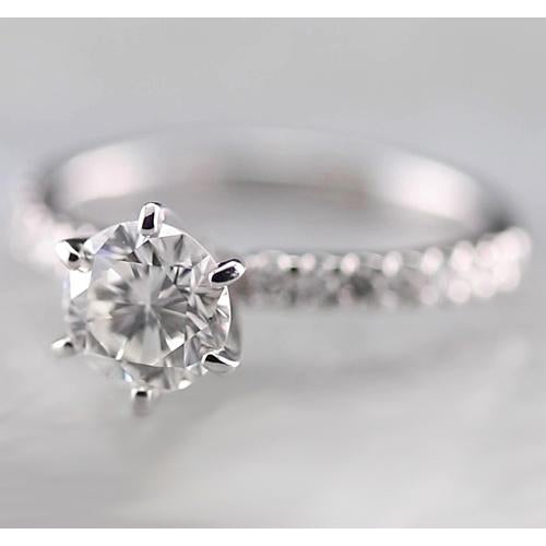 Solitaire Ring with Accents Round Diamond Engagement Ring F Vs1 Vvs1 White Gold 14K