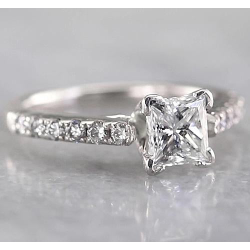 Natural Brilliant Engagement White Gold Diamond Solitaire Ring with Accents