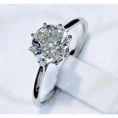 Solitaire Ring Diamond Solitaire Ring Old Mine Cut 2 Carats Classic White Gold 14K