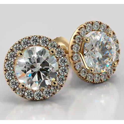 Fancy Yellow Gold Antique Style Diamond Studs Halo