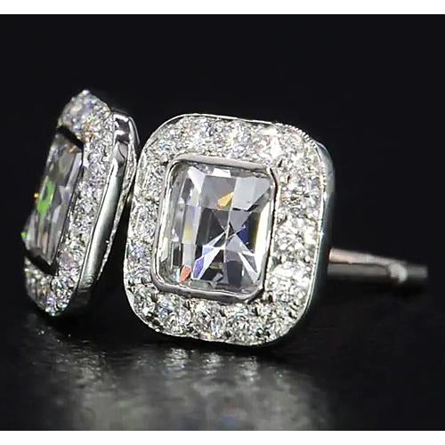 Halo Stud Earrings Asscher Diamond Halo Stud Earrings 4 Carats White Gold 14K Jewelry