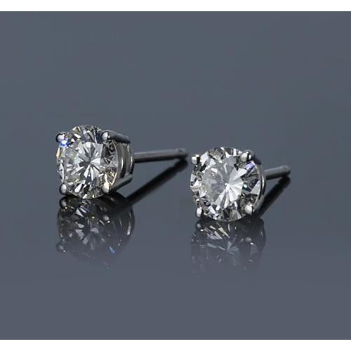 Basket Setting Round Diamond Stud Earring White Gold