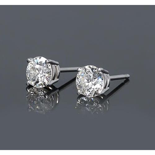 Natural Lady’s Round Diamond Stud Earrings Basket Set Four Prong White Gold