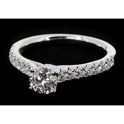 Natural Brilliant Engagement White Gold Diamond Solitaire Ring with Accents