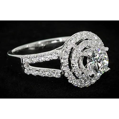 Halo Ring 3 Carats Diamond Round Halo Ring Split Shank White Gold 14K