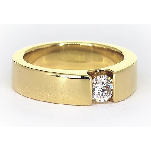Mens Ring Tension Set Band Yellow Gold 14K Round Diamond 1 Carat Men's Ring