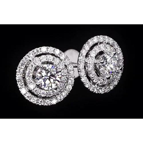 White Gold Ladies Halo Stud Earrings