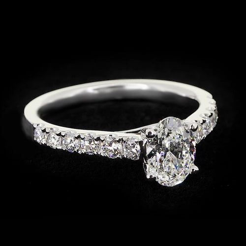 Products Round Accented 1.75 Carats Prong Setting Oval Diamond Ring White Gold Jewelry