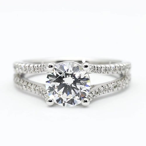 Antique White Gold half bazel fancy Engagement Diamond Solitaire Ring with Accents