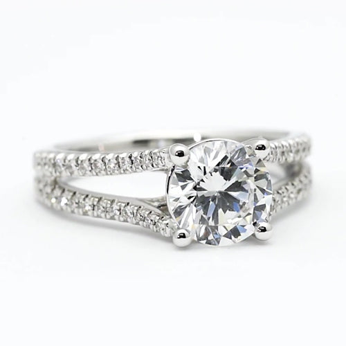 Sparkling Antique White Gold half bazel fancy Engagement Diamond Solitaire Ring with Accents