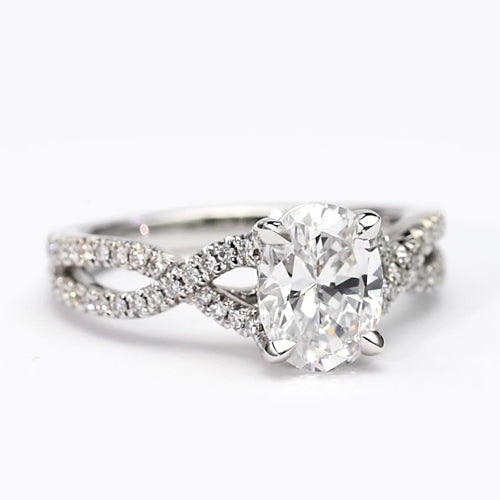 Twisted Antique White Gold half bazel fancy Engagement Diamond Solitaire Ring with Accents
