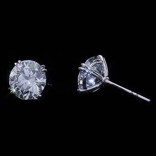 3 Ct Solitaire Round Cut Natural Real ( Not Lab Grown ) Diamond Studs Earring White Gold Women - GIA Certified