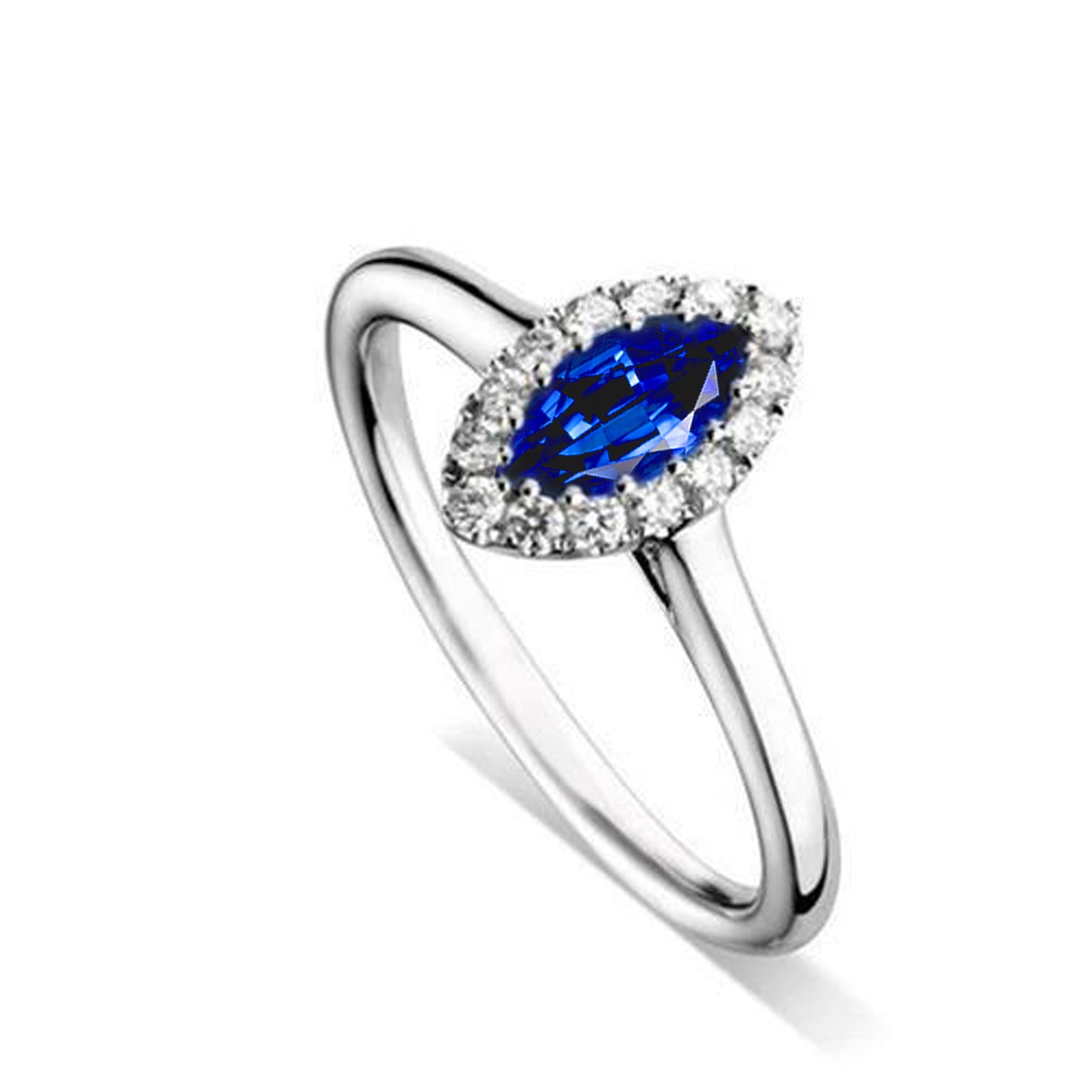 Ladies Marquise Ceylon Blue Sapphire Round Diamonds Wedding Ring Gold