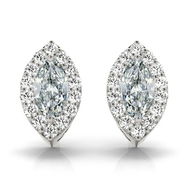 Marquise Old Cut Diamond Earrings 7.50 Ct Halo Studs Basket Set